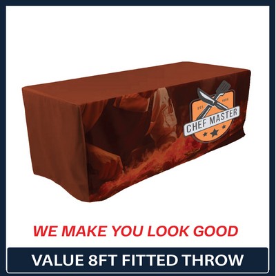 Value - 8' x 30"Top x 29"H - 4 Sided Hemmed Fitted Table Throw (Full Coverage Dye Sublimation)