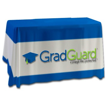 Sublimated PREMIUM Table Cloth for 4' Table, Drape Style, 3 sided, Open Back, Rounded corners